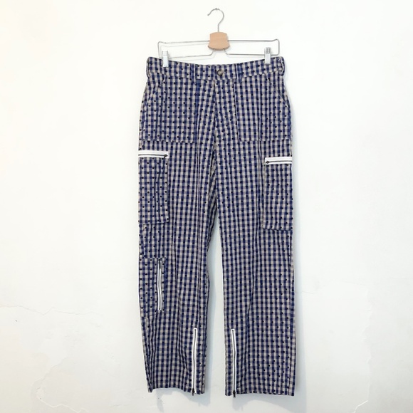Danielle Guizio Adrian Gingham Pant size S in Blue/Tan Lots of Pockets! NWT - Picture 3 of 5